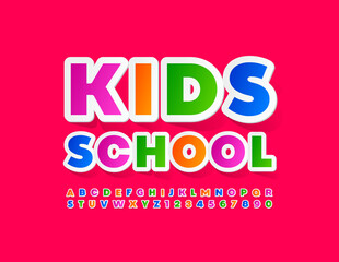 Vector Colorful Emblem Kids School. Modern Bright Font. Artisticl Alphabet Letters and Numbers