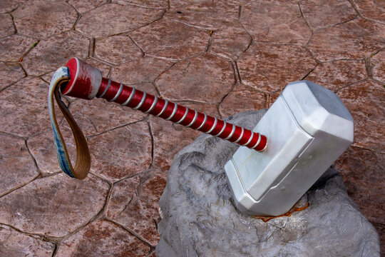 Mjolnir, Hammer Of Thor On The Rock Or Stone.