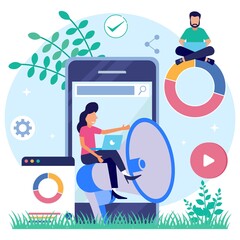 Illustration vector graphic cartoon character of marketing strategy