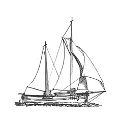 Sailing ship, hand drawing. Vector