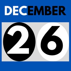 December 26 . Modern daily calendar icon .date ,day, month .calendar for the month of December