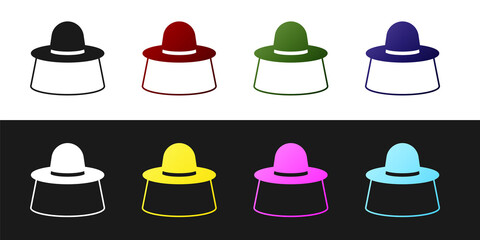 Set Beekeeper with protect hat icon isolated on black and white background. Special protective uniform. Vector