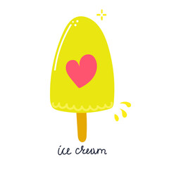 Hand drawn ice cream or fruit ice on a stick. Summer food concept. Flat illustration.