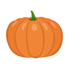 Juicy pumpkin on a white background in a cartoon style. Vector illustration with farm products concept. Perfect for decorating a grocery store, as a logo or icon