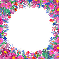 Hand-painted floral border. Wildrlowers on white background