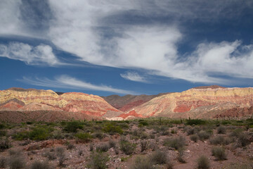 Hiking in the desert. Panorama view of the colorful rock and sandstone mountain in Humahuaca, Jujuy, Argentina.