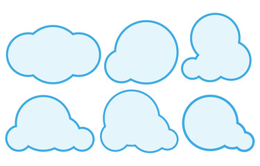 minimal blue cloud empty speech bubbles set,outline on a white background, vector speaking or talk bubble, Doodle style