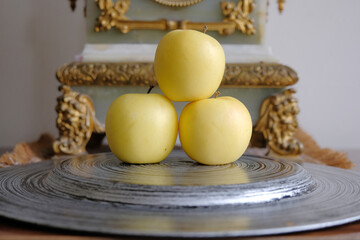 yellow apple. ripe yellow apples on vintage background