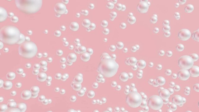 shiny white sea pearl flying on pink background 3D rendering