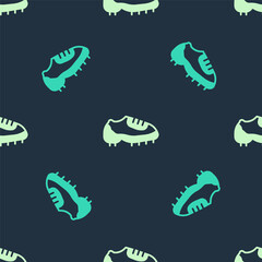 Green and beige Baseball boot icon isolated seamless pattern on blue background. Vector