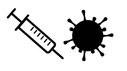 Covid Vaccine Icon. Vector isolated illustration of coronavirus and a syringe