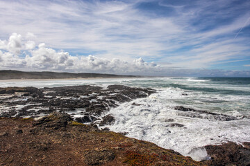 Cloudy ocean coast, fantastic view, natural colors