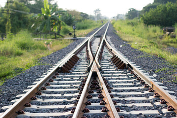 Fototapeta na wymiar railway track line on rural life around transportation