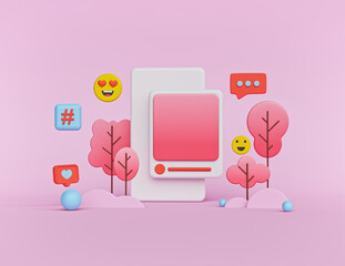 trendy Social media post, emoji, chat icon. minimal advertising poster. 3d rendering