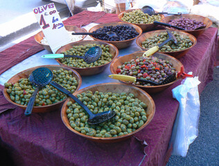 Stall selling cooked olives