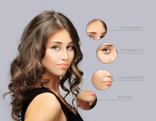 Aging. Mature woman-young woman.Face with skin problem.Showing photos before and after.