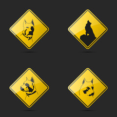 Road sign pitbull logo, dog symbol, simple illustration, Pitbul silhouette. American staffordshire terrier. Dog year icon