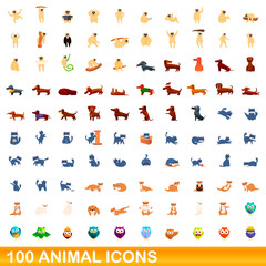 100 animal icons set. Cartoon illustration of 100 animal icons vector set isolated on white background