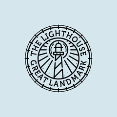Fototapeta premium Lighthouse Vector Illustration Logo Design. Lighthouse or Beacon Premium Logo Design. Ocean, Sun, Beacon and Lighthouse Logo Concept Inspiration. Modern and Minimalist Nautical Logo Concept