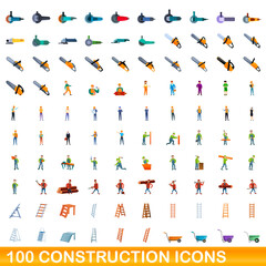 100 construction icons set. Cartoon illustration of 100 construction icons vector set isolated on white background