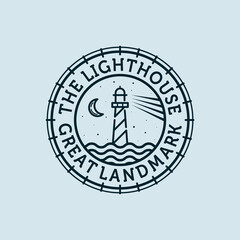 Lighthouse Vector Illustration Logo Design. Lighthouse or Beacon Premium Logo Design. Ocean, Wave, Night, Beacon and Lighthouse Logo Concept Inspiration. Modern and Minimalist Nautical Logo Concept