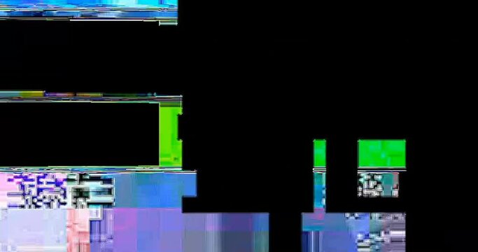 abstract multi color realistic screen glitch flickering, analog vintage TV signal with bad interference and color bars, static noise background