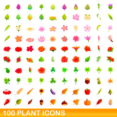 100 plant icons set. Cartoon illustration of 100 plant icons vector set isolated on white background