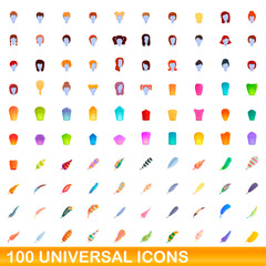 100 universal icons set. Cartoon illustration of 100 universal icons vector set isolated on white background