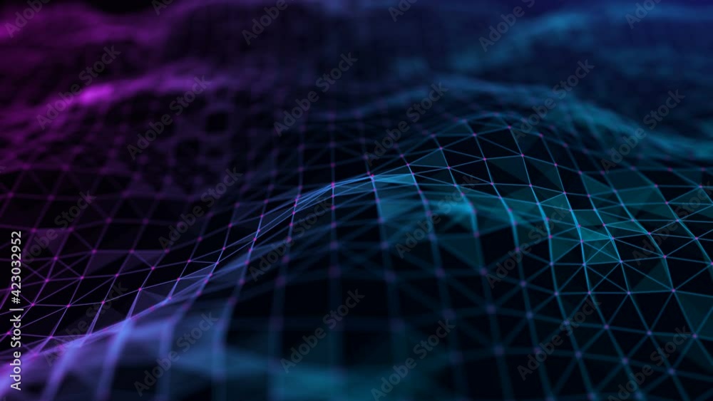 Poster blue network connection animation concept. seamless loop technology wave. blue blockchain technology