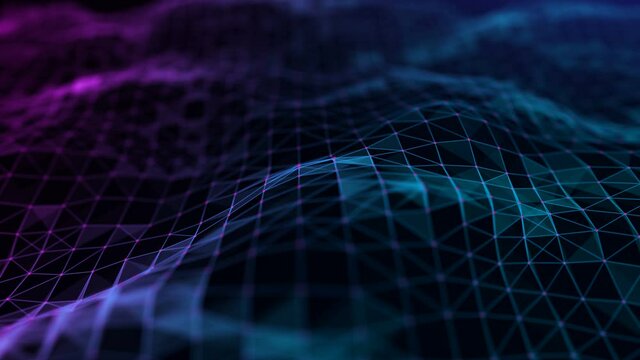 Blue network connection animation concept. Seamless loop technology wave. Blue blockchain technology animation. Network connection structure and information technology concept.