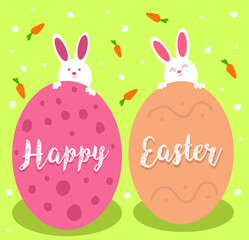 happy easter egg rabbits and carrots on green background vector