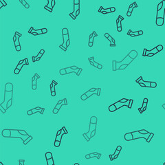 Black line Baseball sock icon isolated seamless pattern on green background. Vector