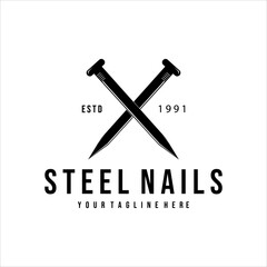 steel nails logo vintage vector illustration template design . nails logo for mining equipment concept illustration design