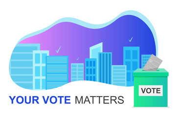 E-voting concept and Cityscape, your Vote matters, flat modern Vector banner, Landing page template