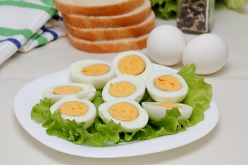 boiled eggs with lettuce leaf