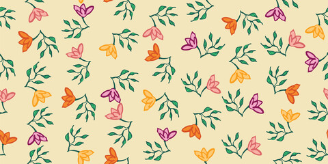 hand drawn florals toss seamless vector pattern