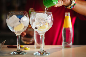 two glasses of gin and tonic