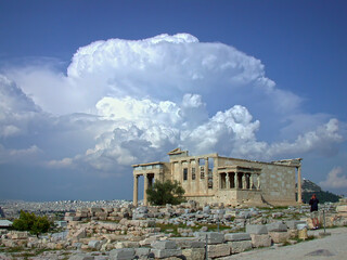Aspect of the Erechtheion, Athens acropolis, under dramatic skies