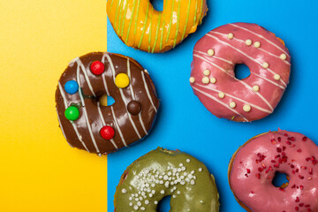 donuts with different fillings on a colored background