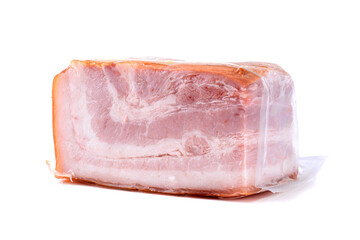 Smoked pork belly, bacon, ham. White isolated background.