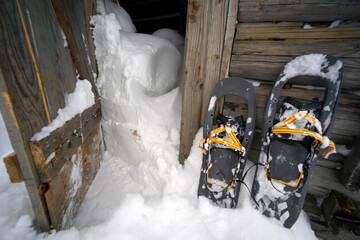 Entrance to a small mountain shelter.