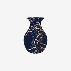 Repaired Japan vase kintsugi art color sketch engraving illustration. Scratch board style imitation.