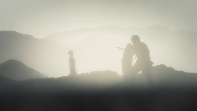 David and Goliath Ready for Battle