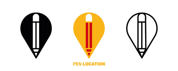 Pen logo. Pen location icon design logo. Silhouette, colorful and linear pen icon set. Creative location icon for your web mobile application logo design. Line vector illustration.