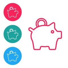 Red line Piggy bank icon isolated on white background. Icon saving or accumulation of money, investment. Set icons in circle buttons. Vector