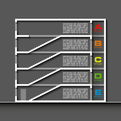 abstract business chart. 5 Steps from lower to upper steps. diagram template/graphic or website layout. Vector. Step by step idea.