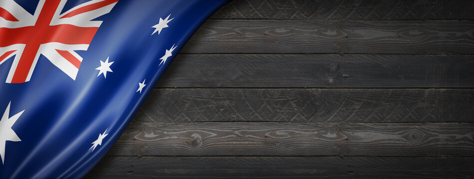 Australian flag on black wood wall banner - Powered by Adobe