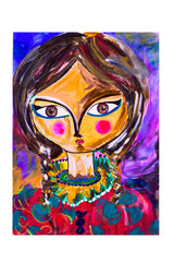 painting of a woman's face in acrylic, abstract art, vivid colors, face