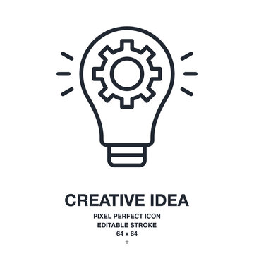 Bulb editable stroke outline icon isolated on white background vector illustration. Creative idea, solution, innovation concept. Pixel perfect. 64 x 64.
