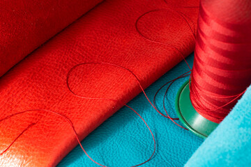 A close-up of multi-colored natural leather. Leather for the production of shoes